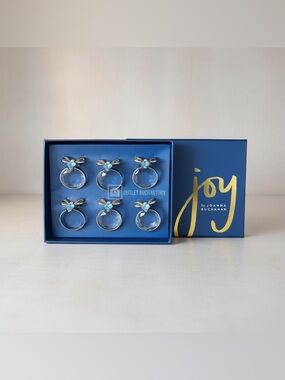 Joy Joanna Buchanan Blue Crystal Bee Napkin Rings - Set of 6 in Blue Box